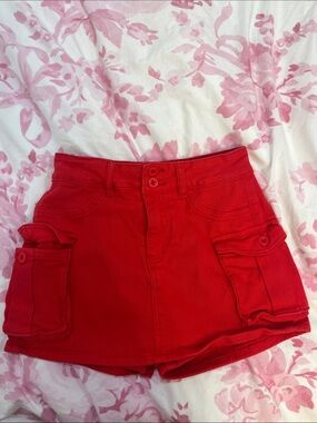 Amazon Red Cargo Pocket Mini Skirt